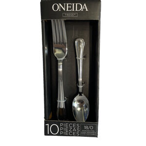 10 Piece Oneida Tress Style Stainless Teaspoons (5) And Dinner Forks (5) New